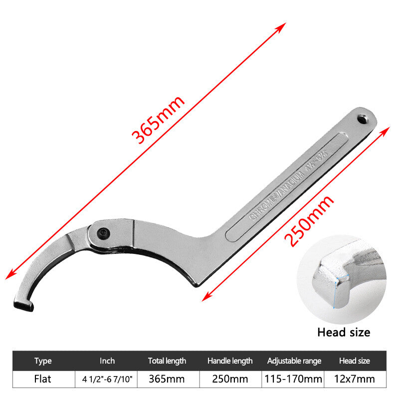 Adjustable Hook Wrench 115-170mm C Flat Spanner Tool Slotted Retaining Universal Q