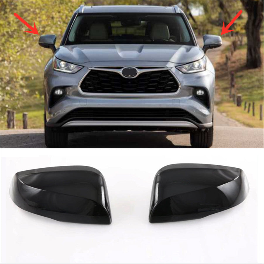 Bright Black Rearview Mirror Cover Trim For Highlander 2020-2024 v