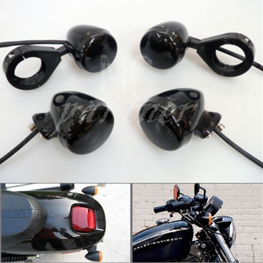 Motorcycle 41mm Clamp Black Front Rear LED Turn Signal Light Smoke Lens Q