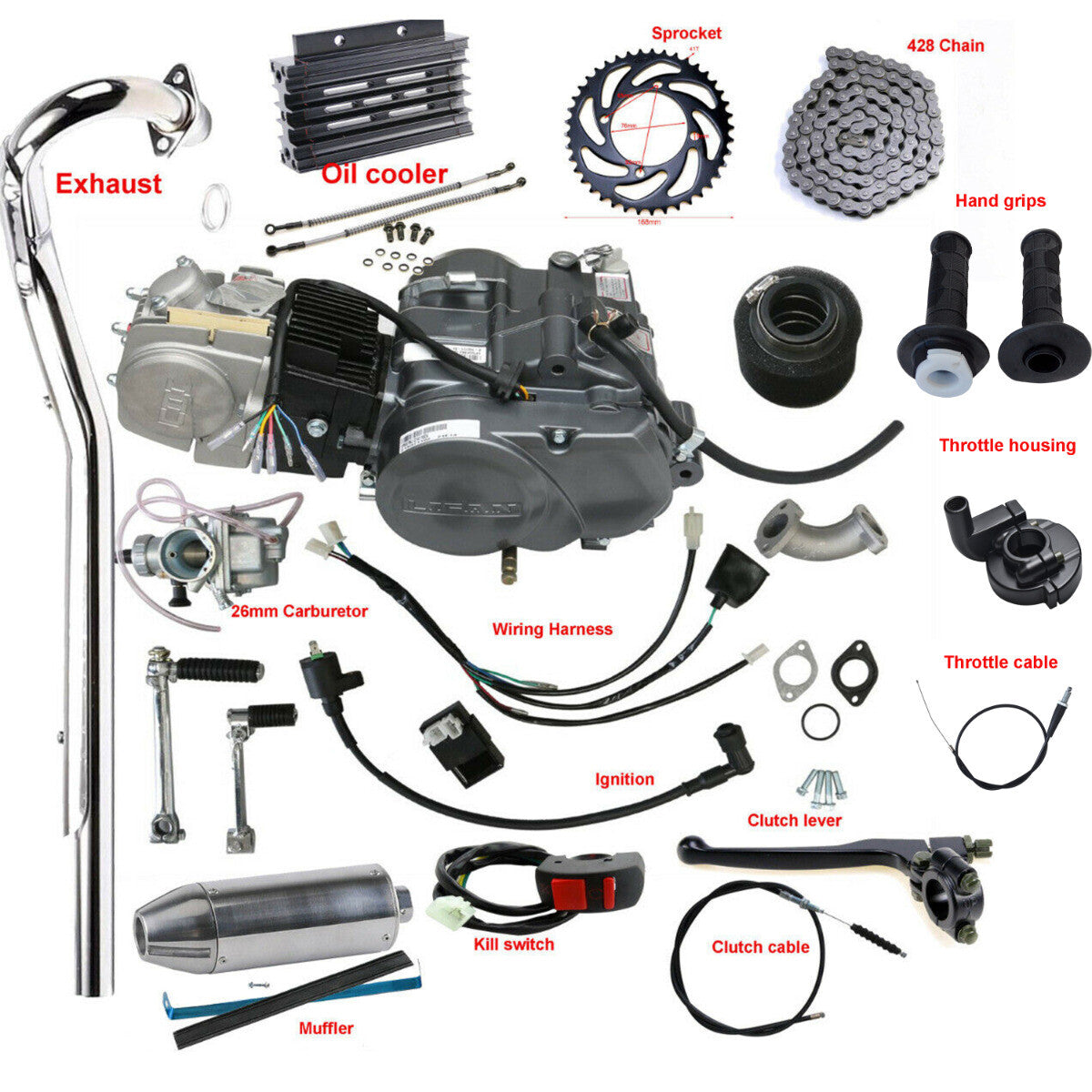 for Lifan 140cc 4-stroke engine motor kit for Pit bicycles CT70, CT90, CRF50, ATC110, Taodao