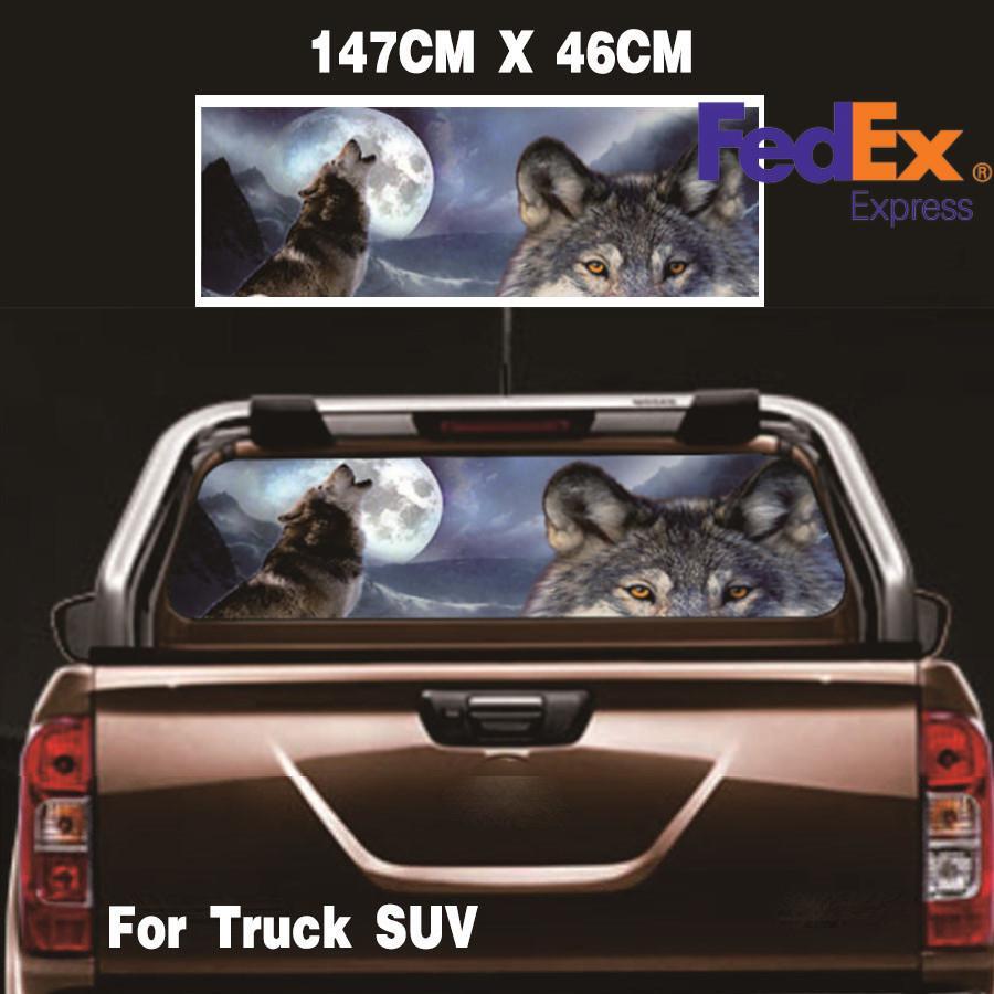 Wolf  Moon Rear Window Sticker Perforated Window Graphic Sticker for Truck for SUV Q