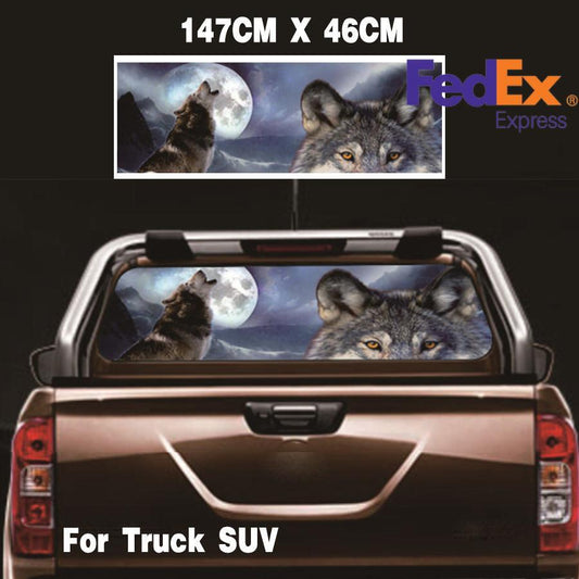 Wolf  Moon Rear Window Sticker Perforated Window Graphic Sticker for Truck for SUV Q