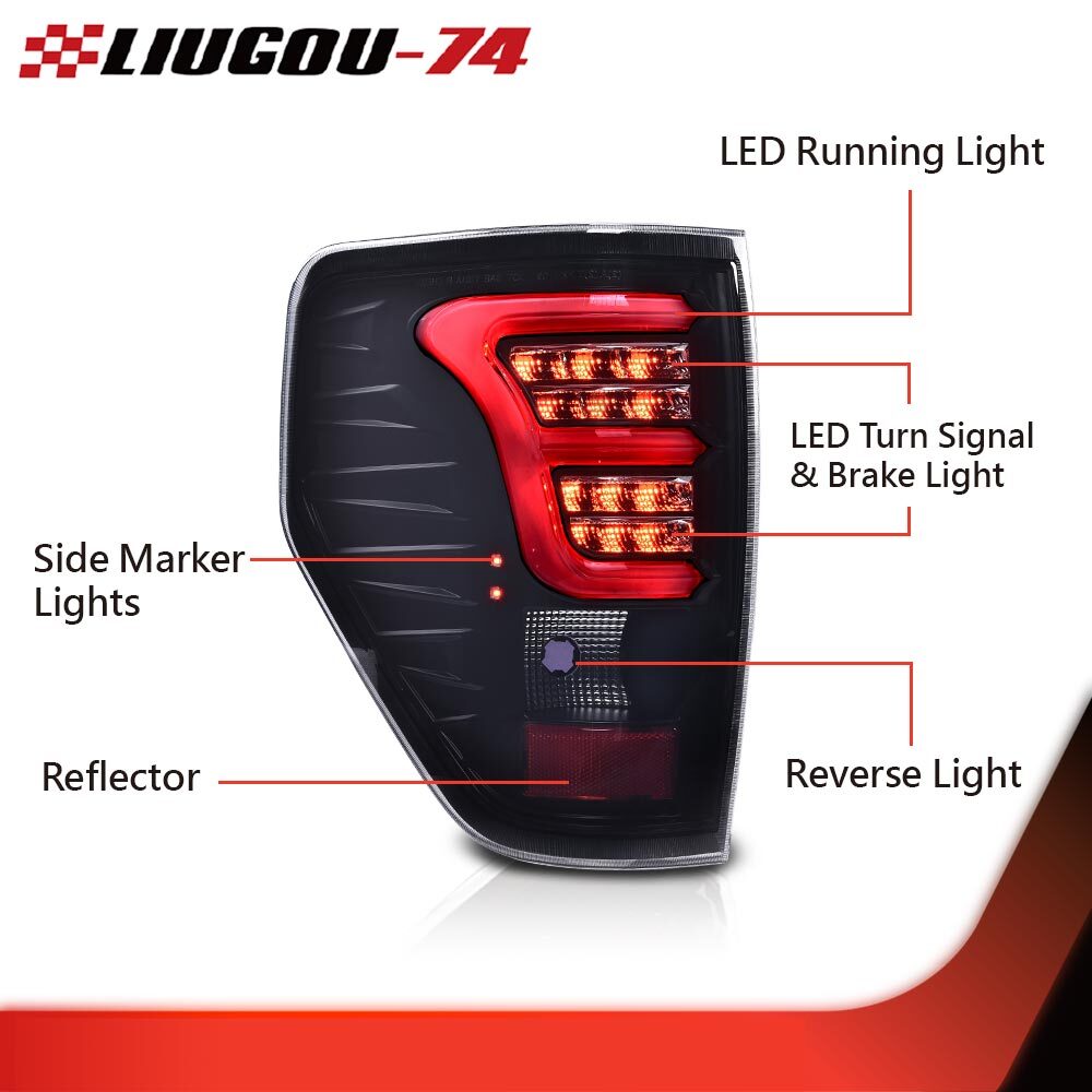 Suitable for 2009-14 F150 chrome room full LED taillights, brake parking lot lights- v