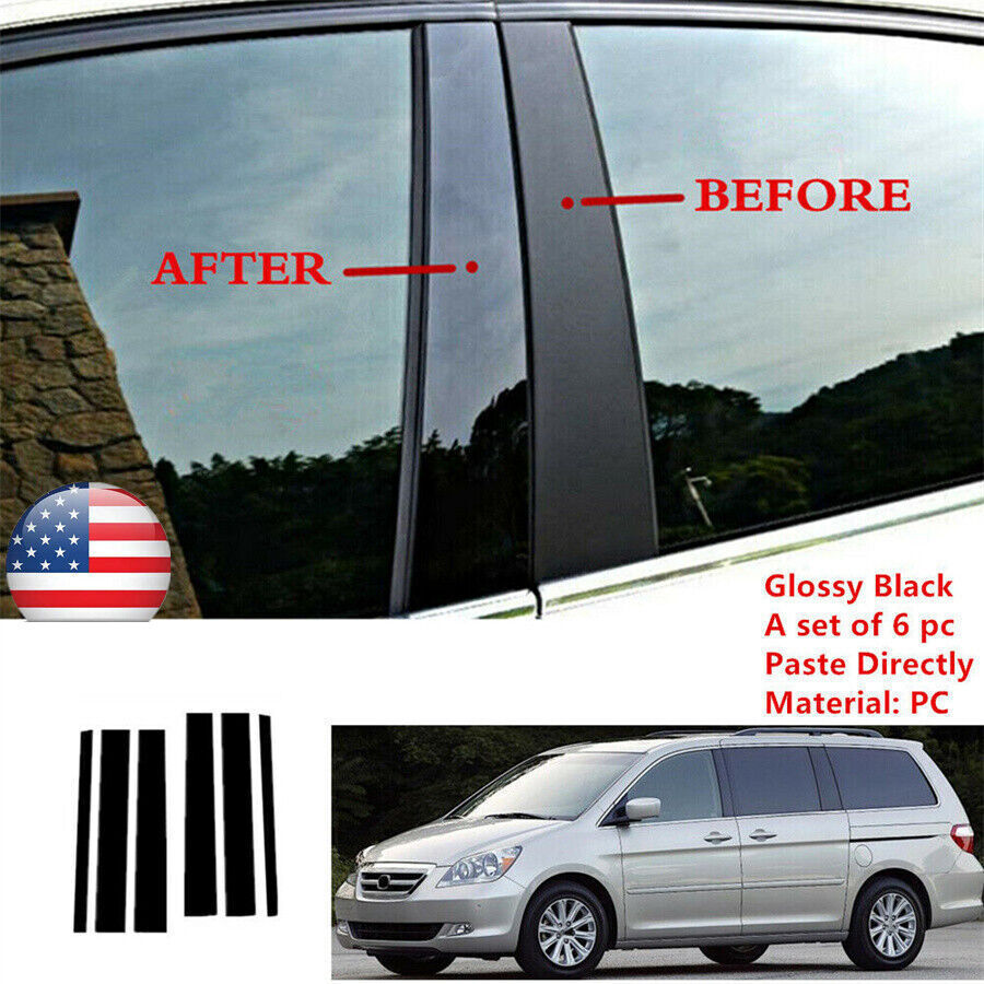6 Pcs Auto Door Trim Pillar Posts Gloss Black Cover For 2005-2010 for Honda Odyssey