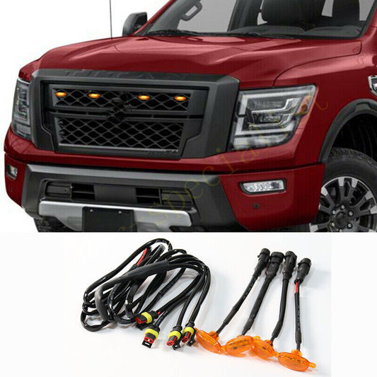 for Nissan Titan XD 2016-24 yellow Style Front Grill LED Marker Light Kit