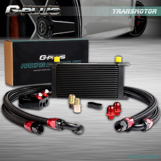 Universal 19 Row 10AN Aluminum Engine Oil Cooler + Filter Adapter Hose Kit - v