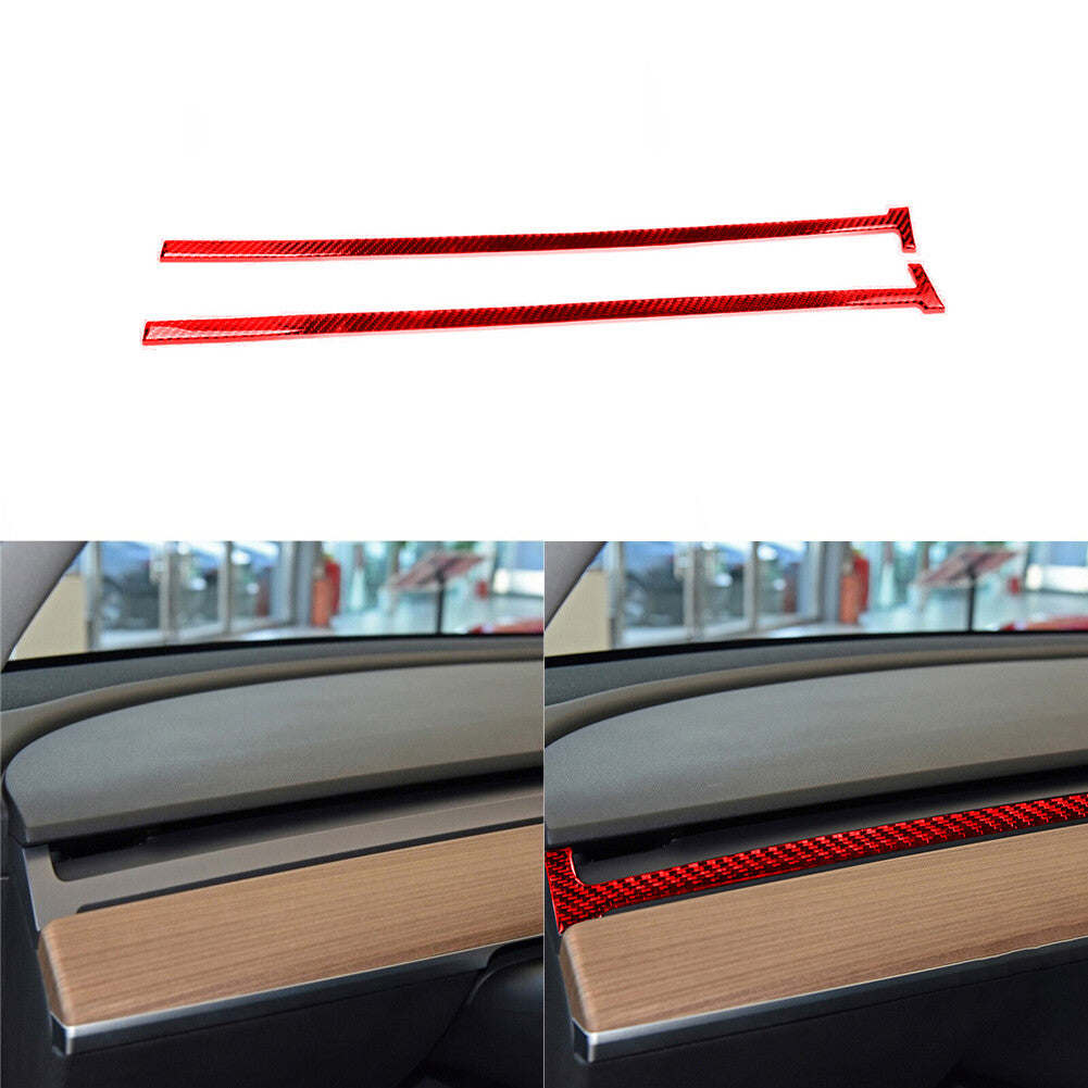 2X Red Carbon Fiber Rear Center Cupholder Strip Trim for Hyundai Azera 2006-2011 v