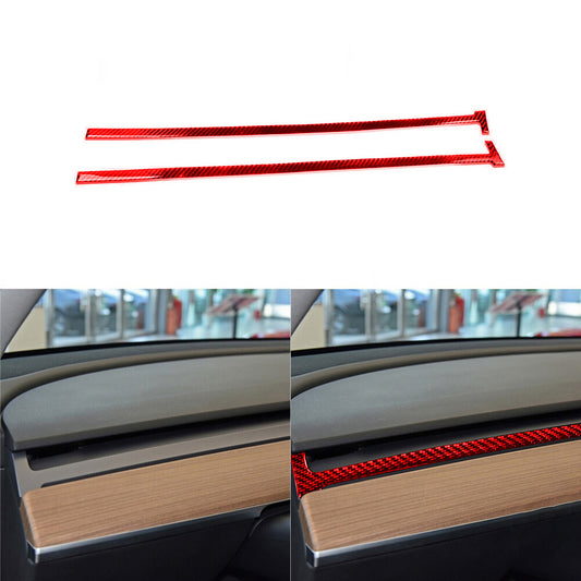 2X Red Carbon Fiber Rear Center Cupholder Strip Trim for Hyundai Azera 2006-2011 v