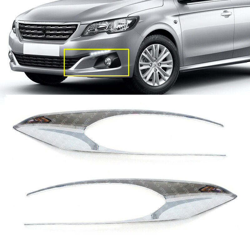Pair for Peugeot 301 2017 ABS Mirror Chrome Front Fog Light Box Cover Trim
