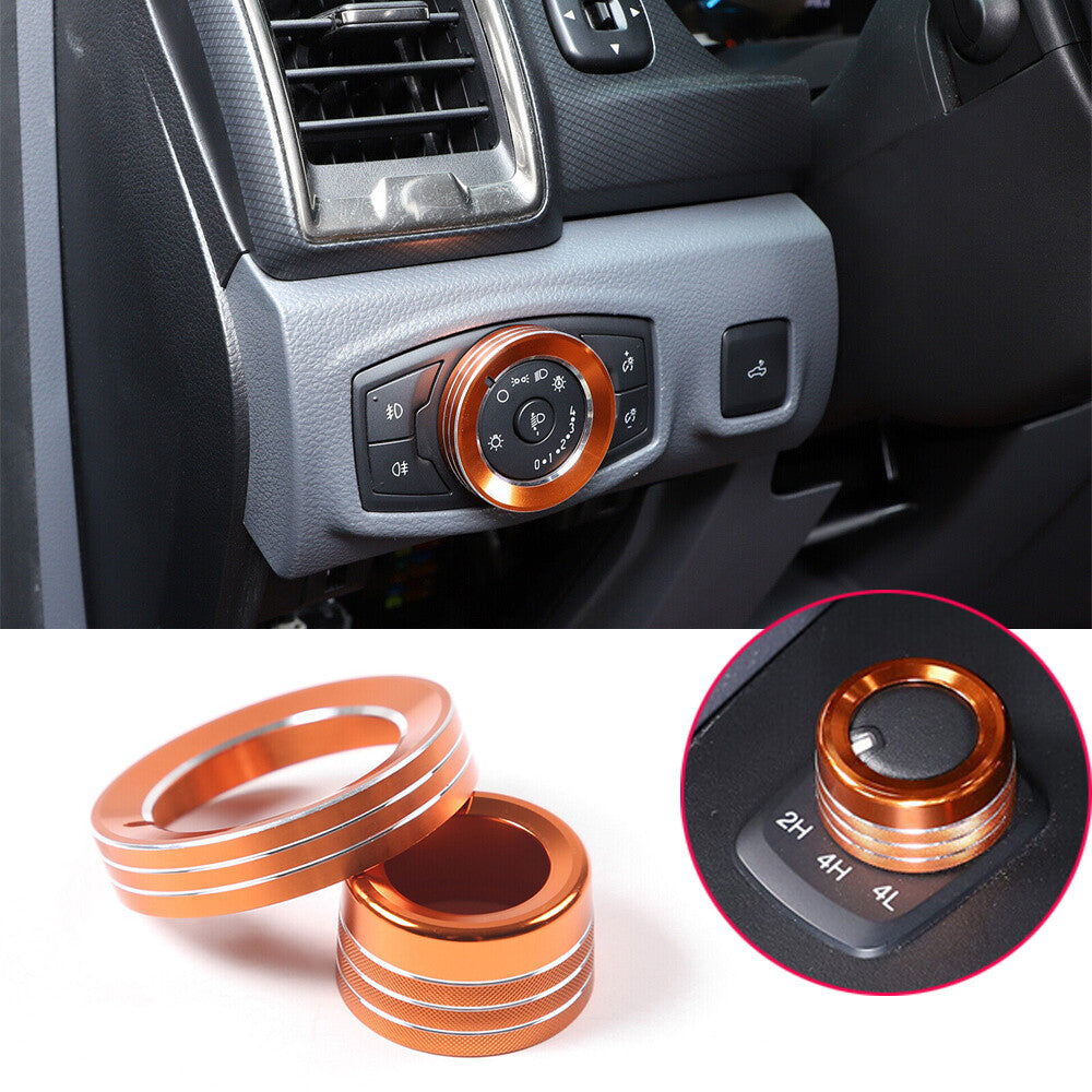 Orange Headlight Switch 4WD Four-wheel Drive Knob Trim for Ford Ranger 2015-21