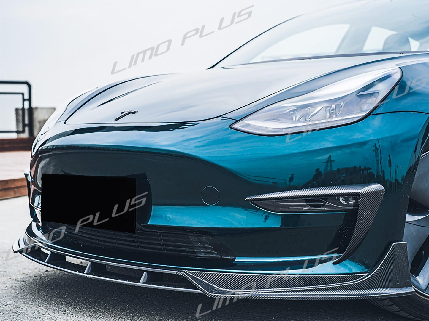 4Pcs Front Bumper Body Kit Lip For 2017-2023 for Tesla Model 3 Carbon Style splitter Q