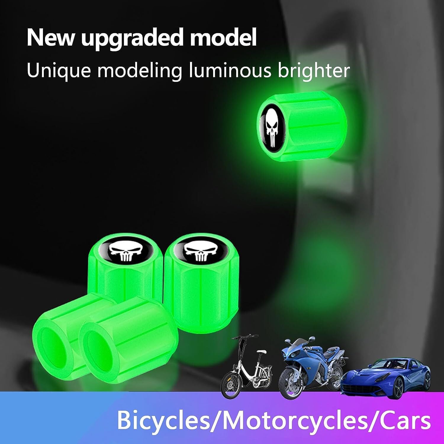 Green Universal Fluorescent Car Tire Valve Cap Luminous Bike Tire Valve Stem Cap Q