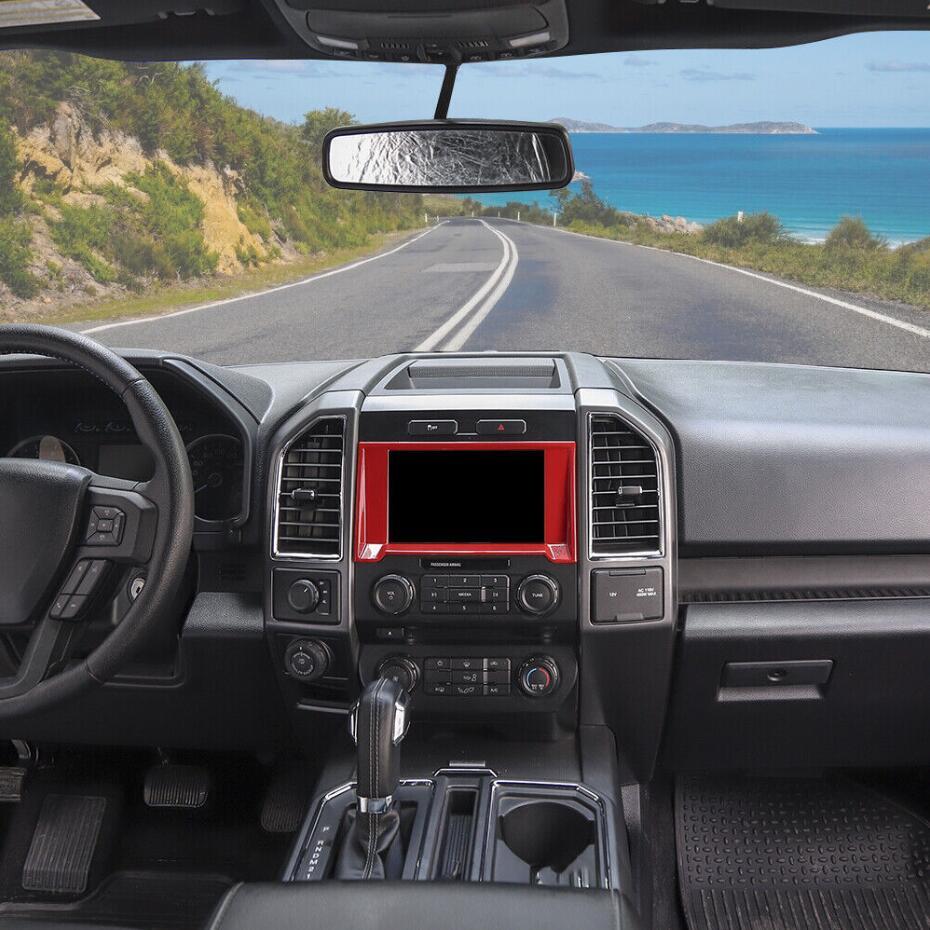 ABS Red Interior GPS Navigation Covers Frame Trim For 2015-2020 F150 v