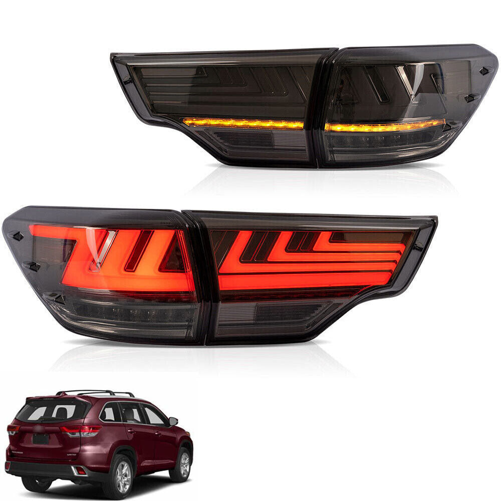 Smoked LED taillights with dynamic signal brakes for Toyota Highlander 2014-2019
