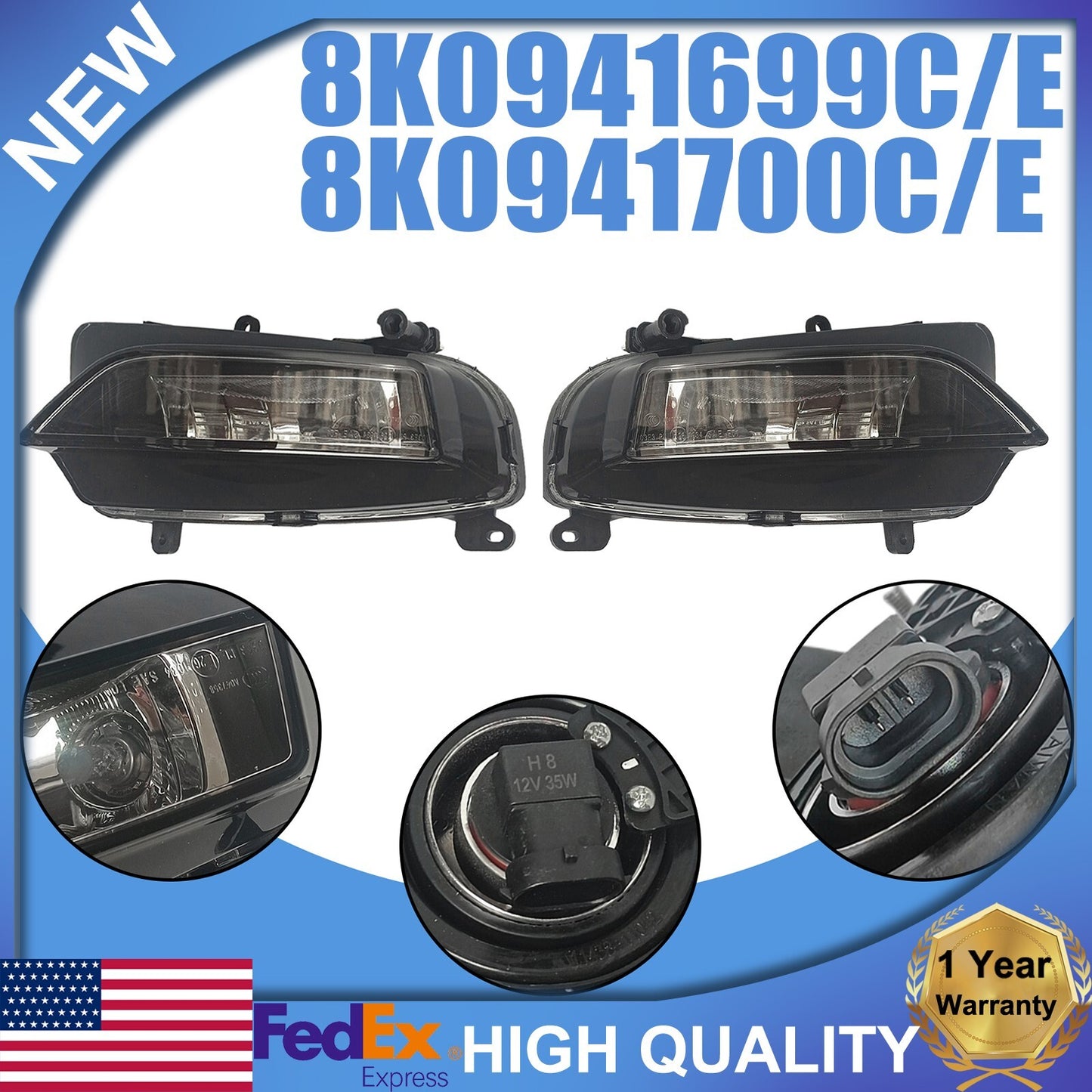1. Dual front left and right bumper halogen fog light assembly suitable for Audi A4 S4 A5 S5- n