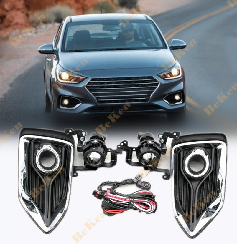 2019 2020 2021 for Hyundai Accent Bumper Fog Light Kit w/ Wiring Switch Bezel n