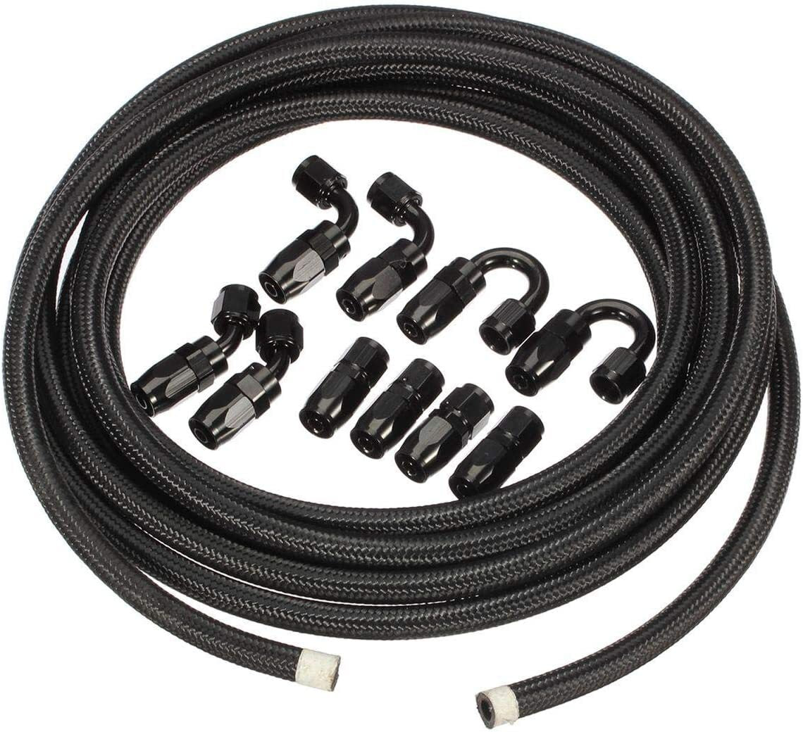 20ft 6AN AN6 Nylon Braided Fuel Hose Fittings for +6AN Fuel Hose Connector Kits