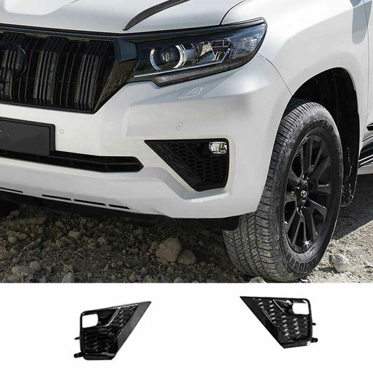 2X Glossy Black Front Bumper Fog Lamp Trim Cover for Toyota Prado FJ150 2018-21