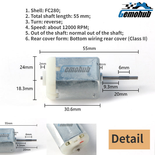 12000rpm Reverse FC280 6mm Knurl Shaft Micro Tailgate Lock Door Lock DC Motor