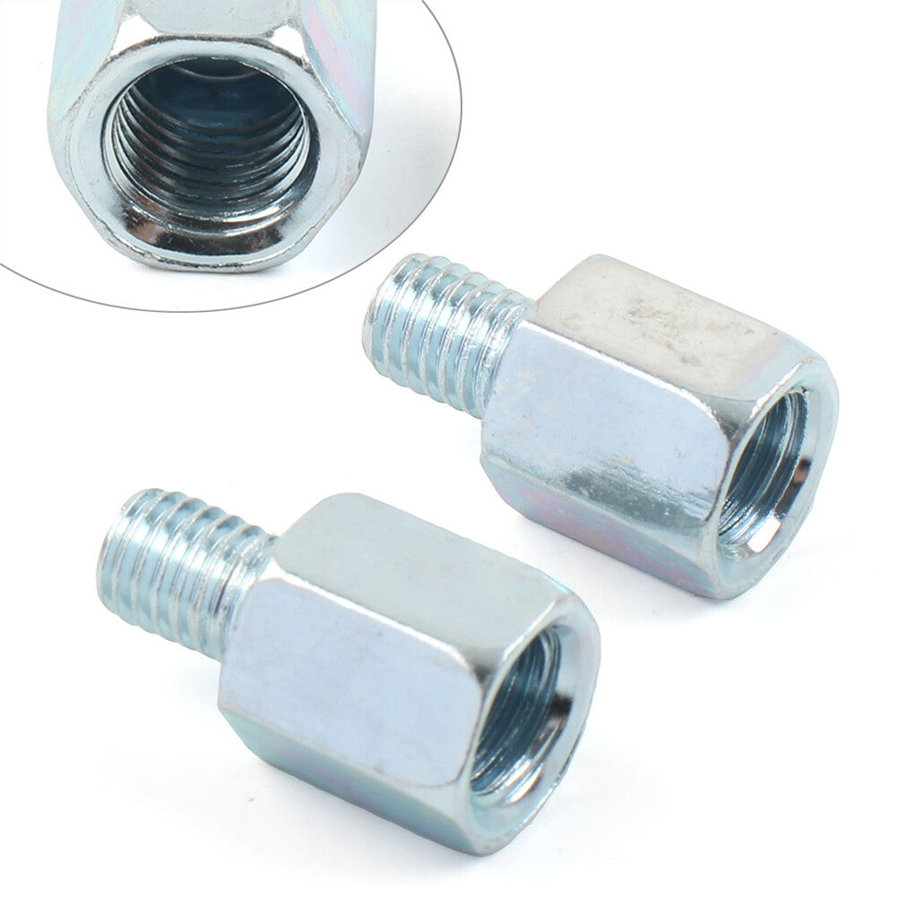 2PCS Metal Silver Motorcycle Rear View 10mm to 8mm Mirror Adapter Bolts Screw Q