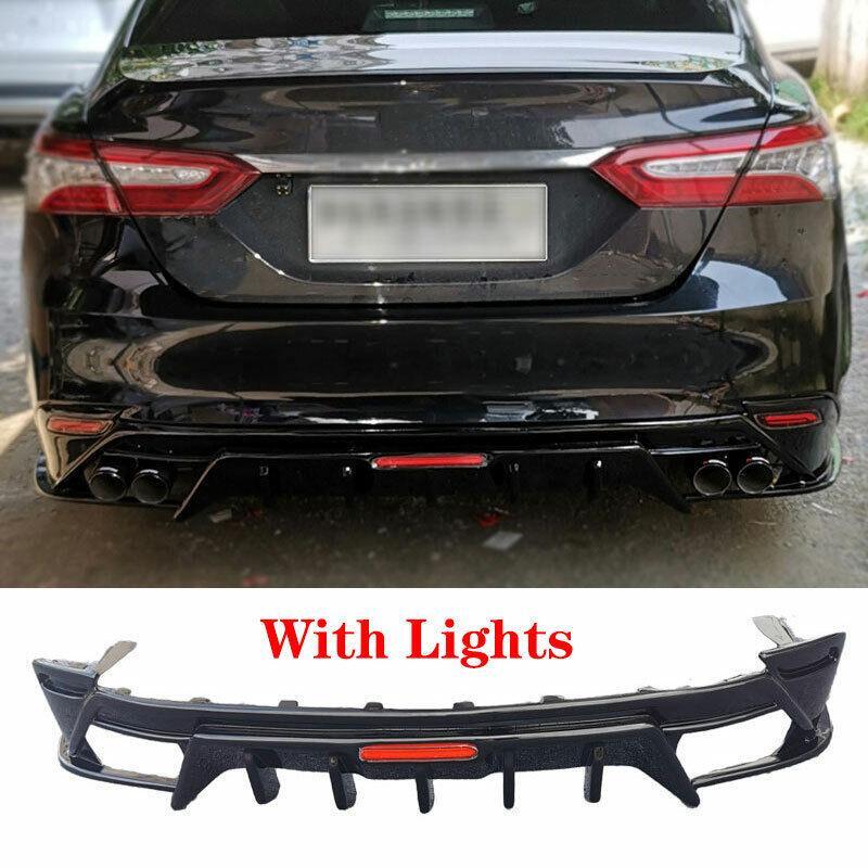 Black Rear Bumper Diffuser Lip Spoiler With Lights for Toyota for Camry 2018-2022