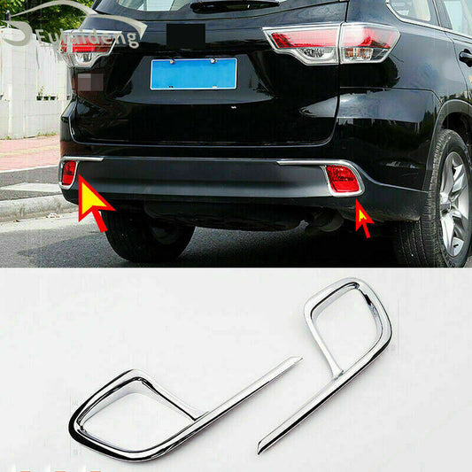 Chrome Rear Bumper Fog Light Frame Cover Trim for Toyota Highlander 2014-2019