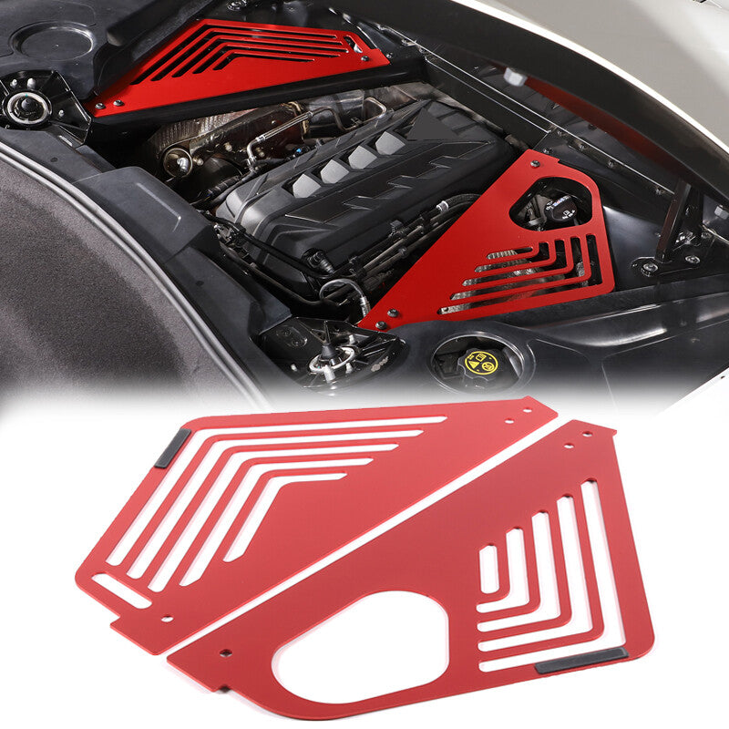 2-Piece Red Aluminum Alloy Engine Bracket Panel Engine Hood Suitable for CORVETTE C8 2020-2023