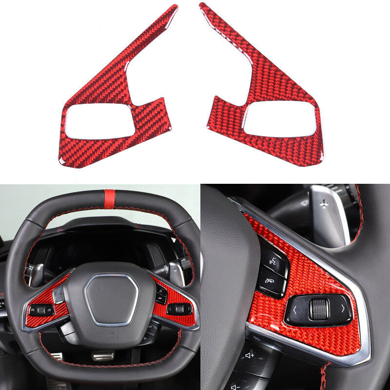 for Corvette C8 2022 - 23 2 Button Steering Wheel Button Cover with Carbon Fiber Trim - n