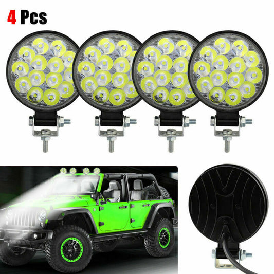 4PCS Round LED Work Light SPOT Lights For Truck Off Road Tractor ATV 12V 24V 42W