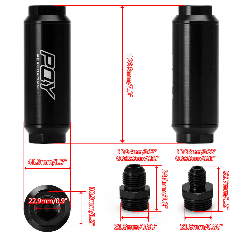 100Micron Fuel Filter Inline 6AN8AN Universal High Flow Turbo Billet E85 Ethanol
