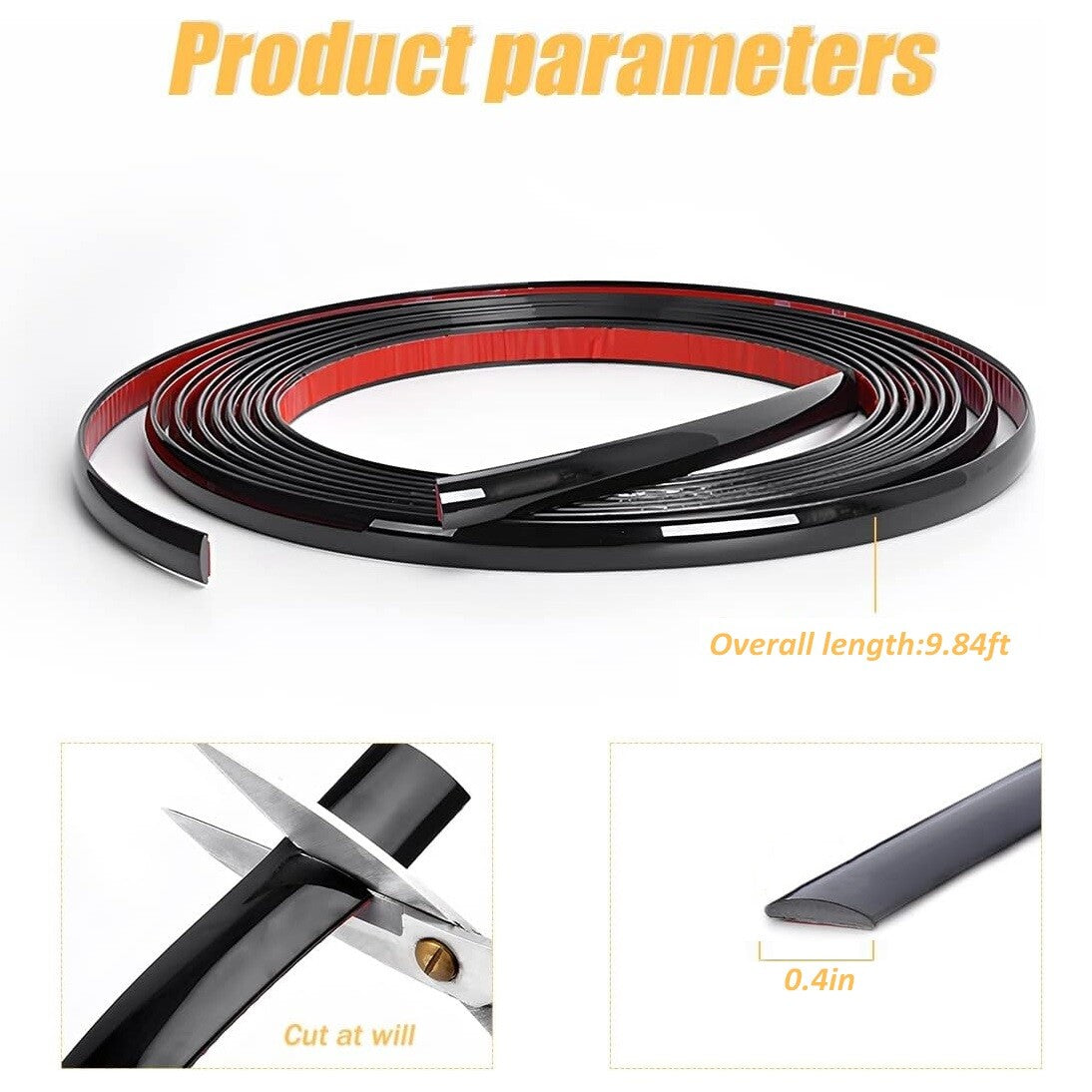 0.4-inch Gloss Black Striped Car Side Door Collision Protection Decorative Tape Sticker - n