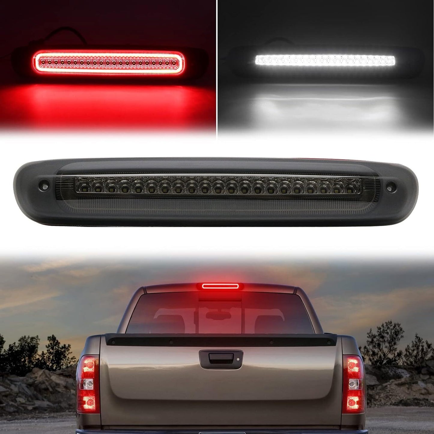2007-14 for Silverado for GMC for Sierra Red Mold LED 3RD Triple Bright Finish - v