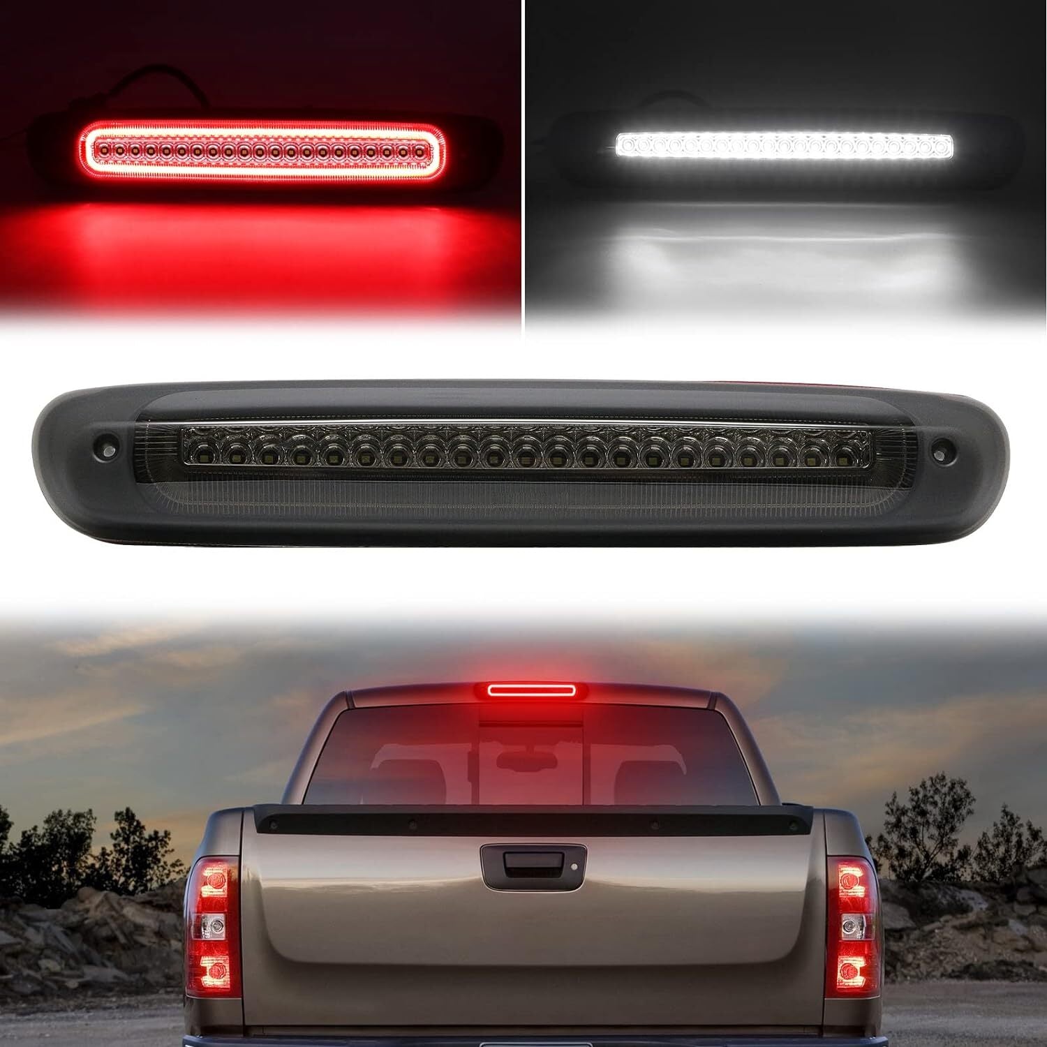 2007-14 for Silverado for GMC for Sierra Red Mold LED 3RD Triple Bright Finish - v