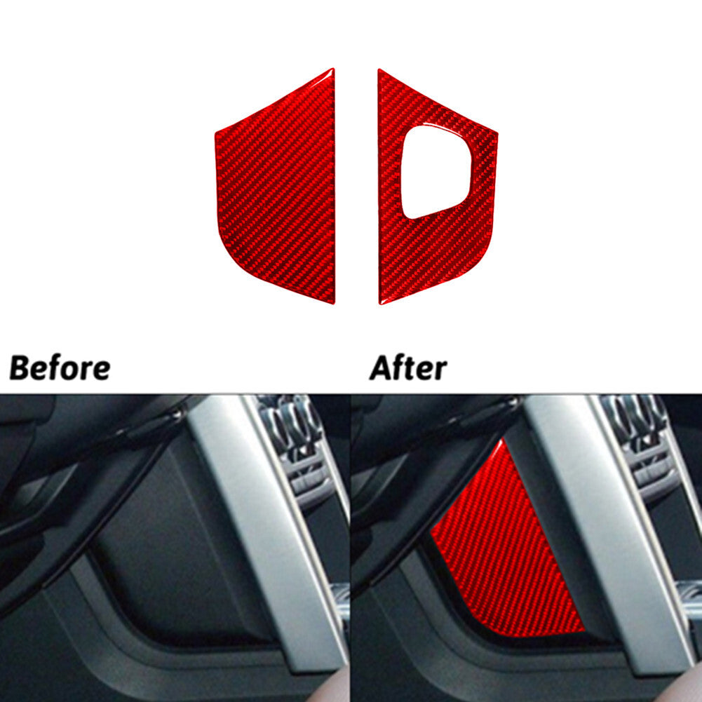 2x Red Carbon Fiber Interior Decor Door Handle Cover Trim For 2012-2015 for Fiat 500 v