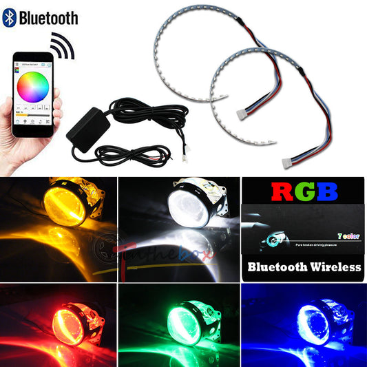 RGB LED Wireless BT Remote Control Devil's Eye Eye Ring: Headlight Projector Lens- v