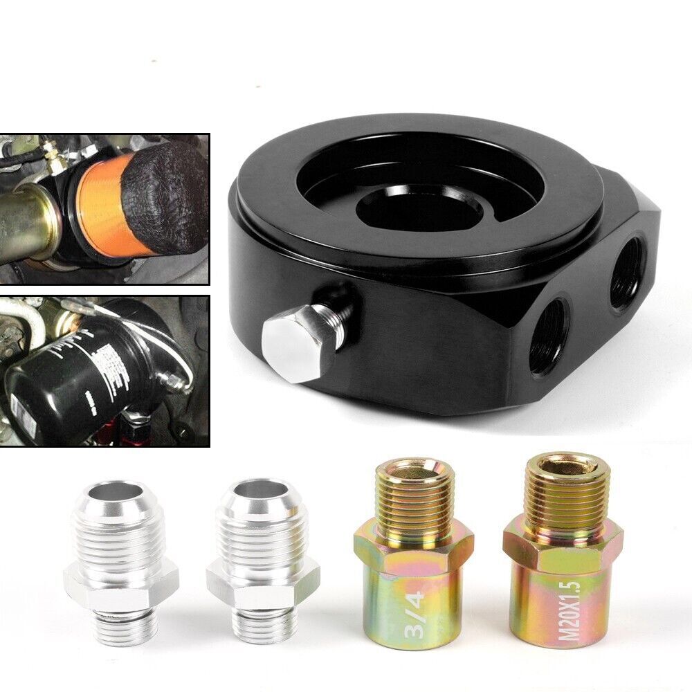 Black Aluminum Oil Filter/Cooler Sandwich AN10 Block Adapter Gauge Sensor Plate Q