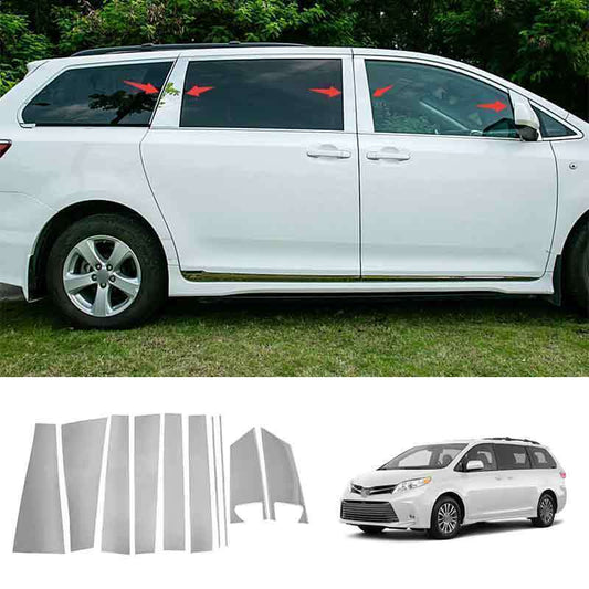 Silver stainless Outside Window BC-Pillar Panel Trim for Toyota for Sienna 2011-2019