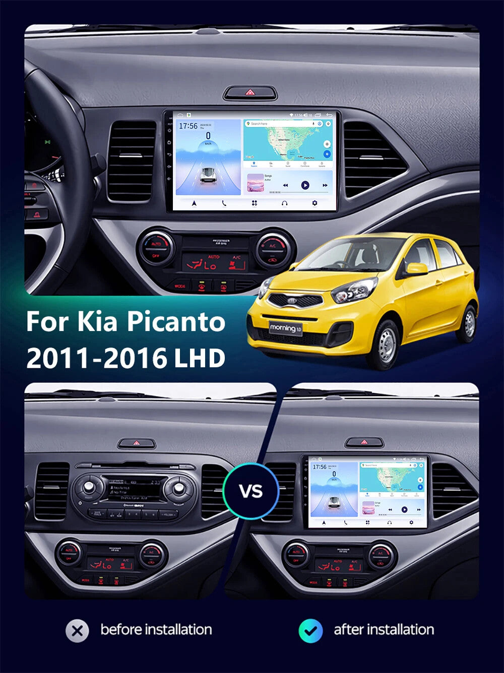for KIA PICANTO Morning 2011-2016 Android LHD Car Radio Screen 2+32GB GPS Player