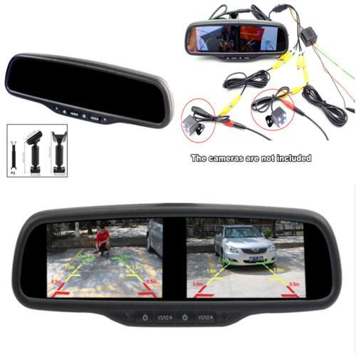 4.3-inch Digital LCD Dual-Screen Anti-Glare Car Rearview Monitor Mirror and Mount - n