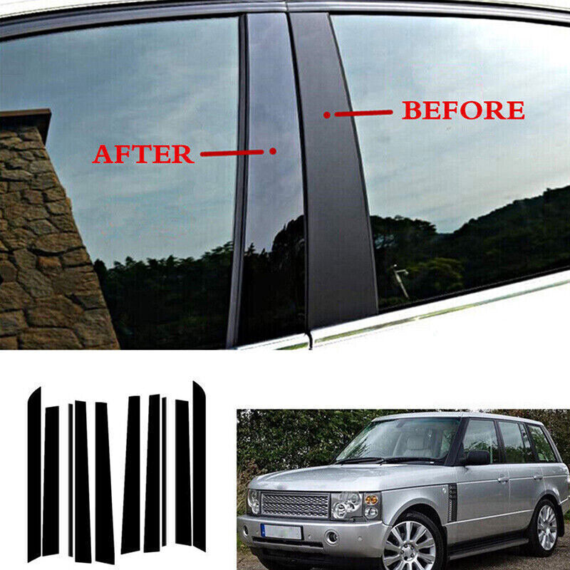 for Range Rover (L322) 2002-12 Piano Black Pillar Post Door Window Molding Strip