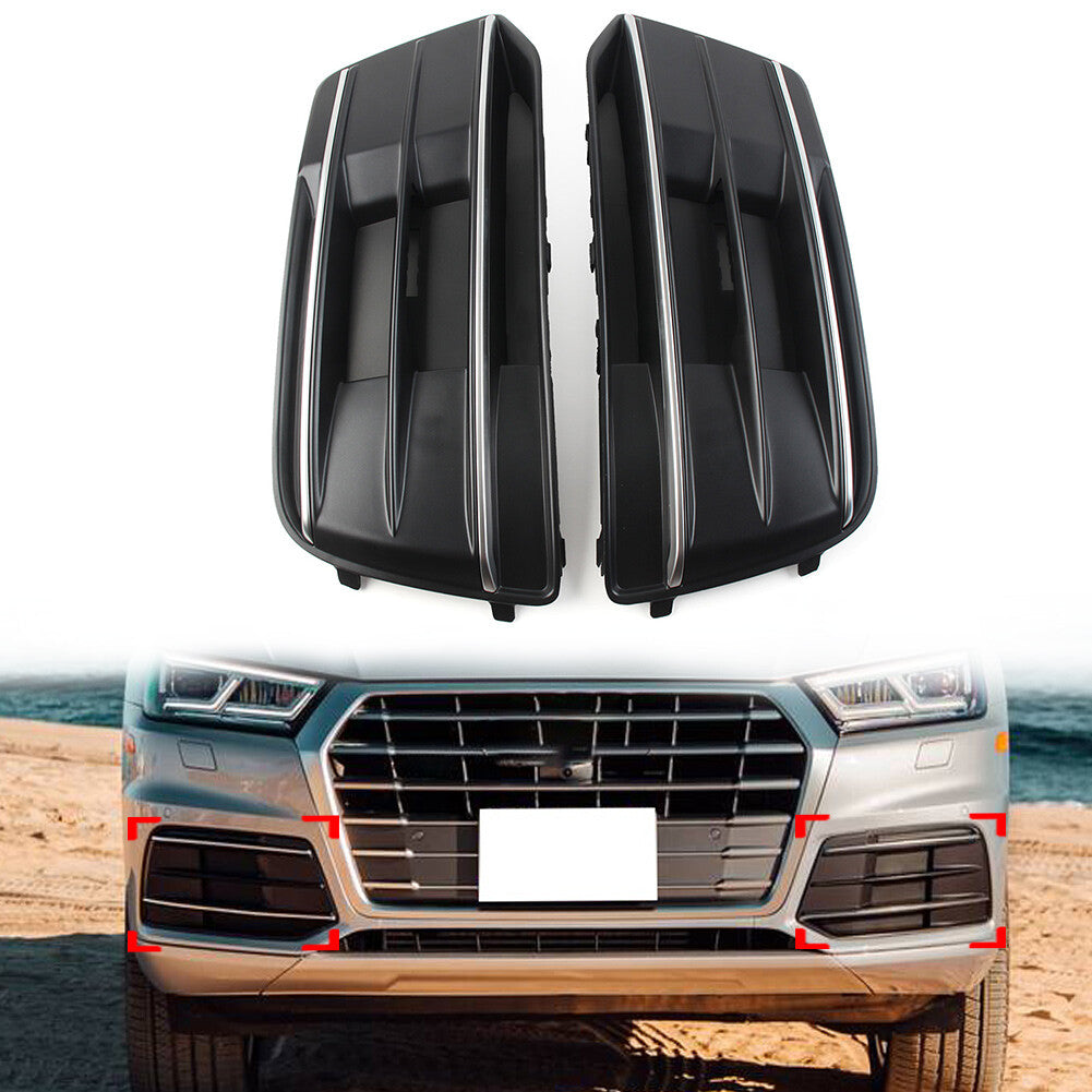 1 Pair Front Bumper Fog Light Grille Grill Cover for Audi Q5 2018-2022