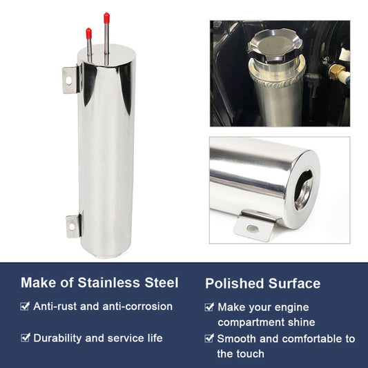 Stainless steel automotive engine radiator coolant overflow tank with bolts - n
