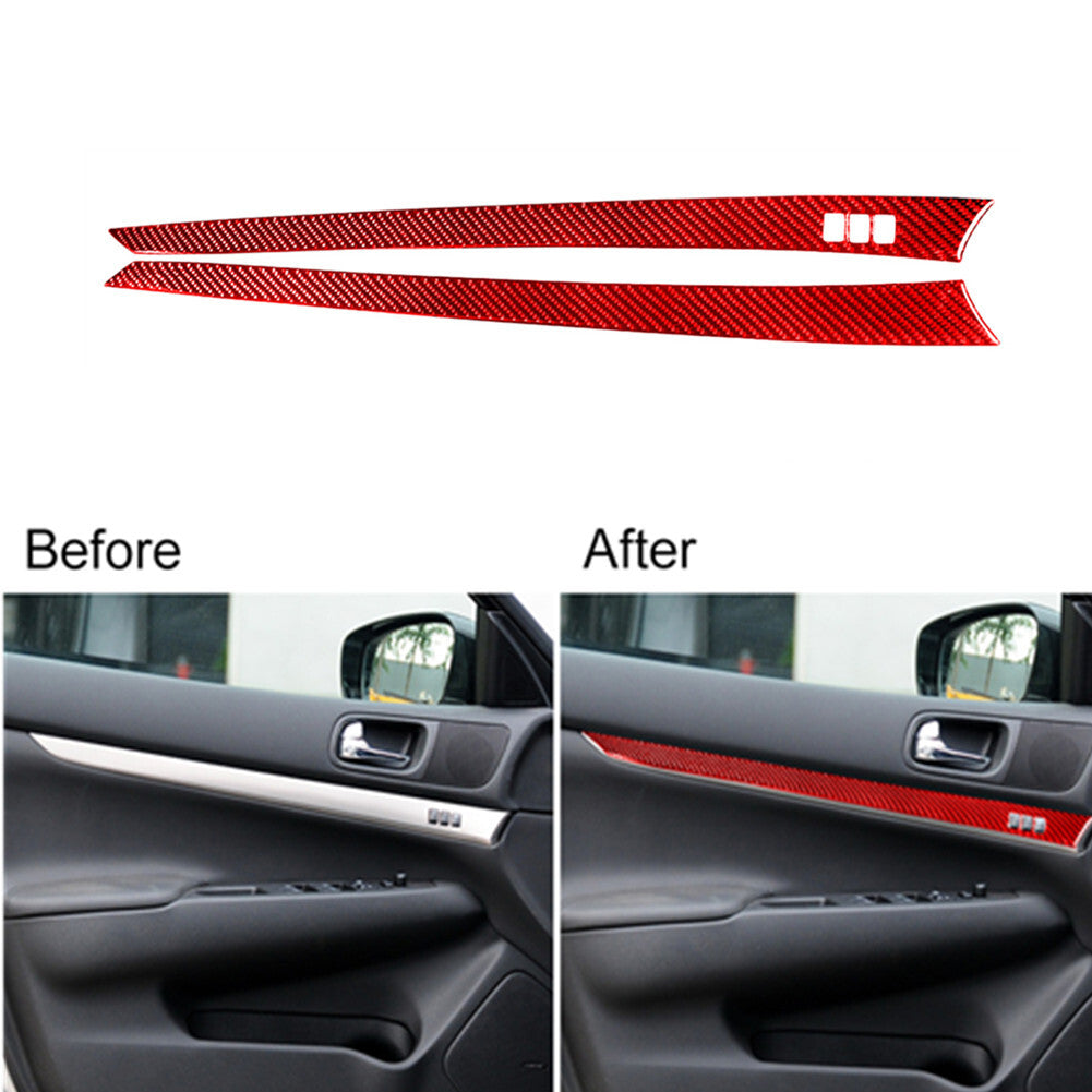 2pcs Red Carbon Fiber Front Door Cover Trim for Infiniti G37 2010 - 2013