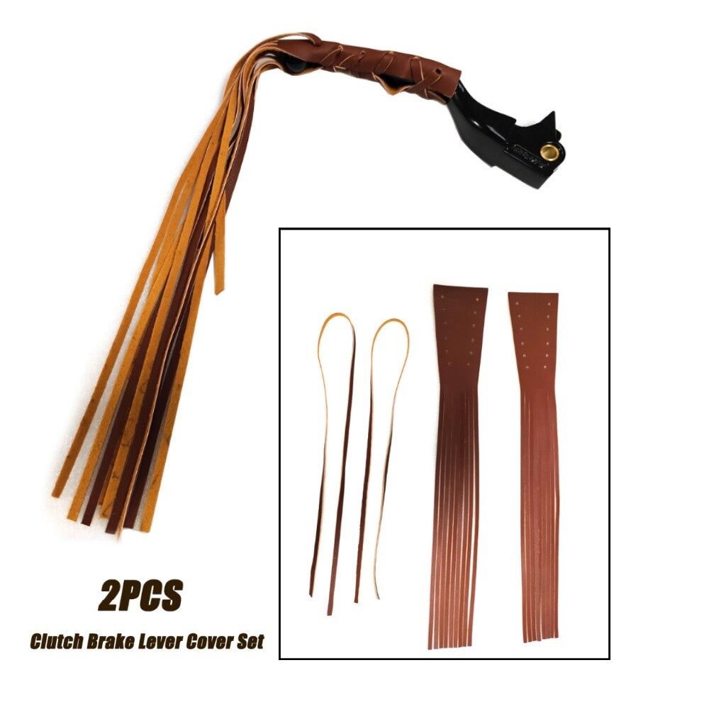 Motorcycle 12 Lace-up PU Leather Brake/Clutch Lever Fringe Long Tassels Brown