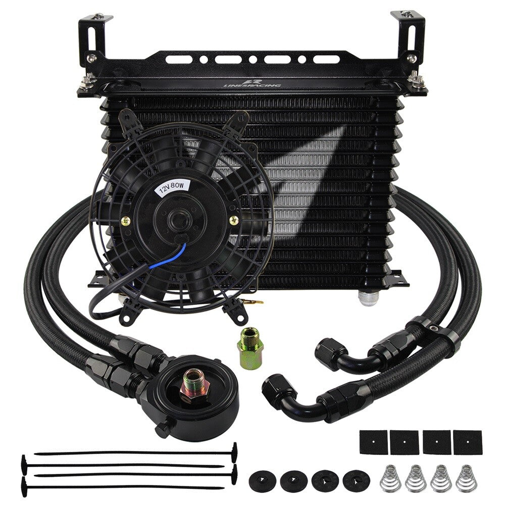 15 Row AN10 Oil cooler Trust w/Bracket+Filter Adapter Hose Kit +7 Electric Fan