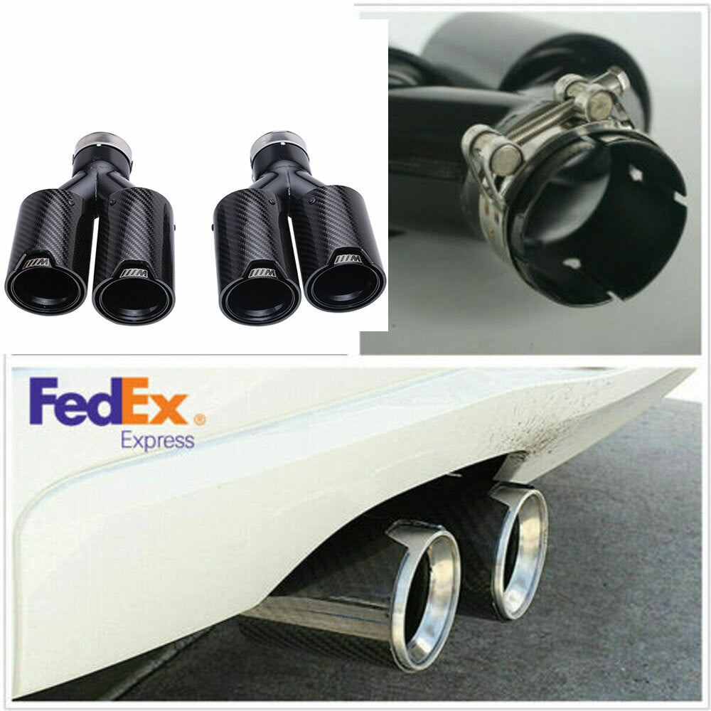 Pair 63mm ID 79mm OD Carbon Fiber Exhaust Pipe Dual End Tip for BMW Y Style New