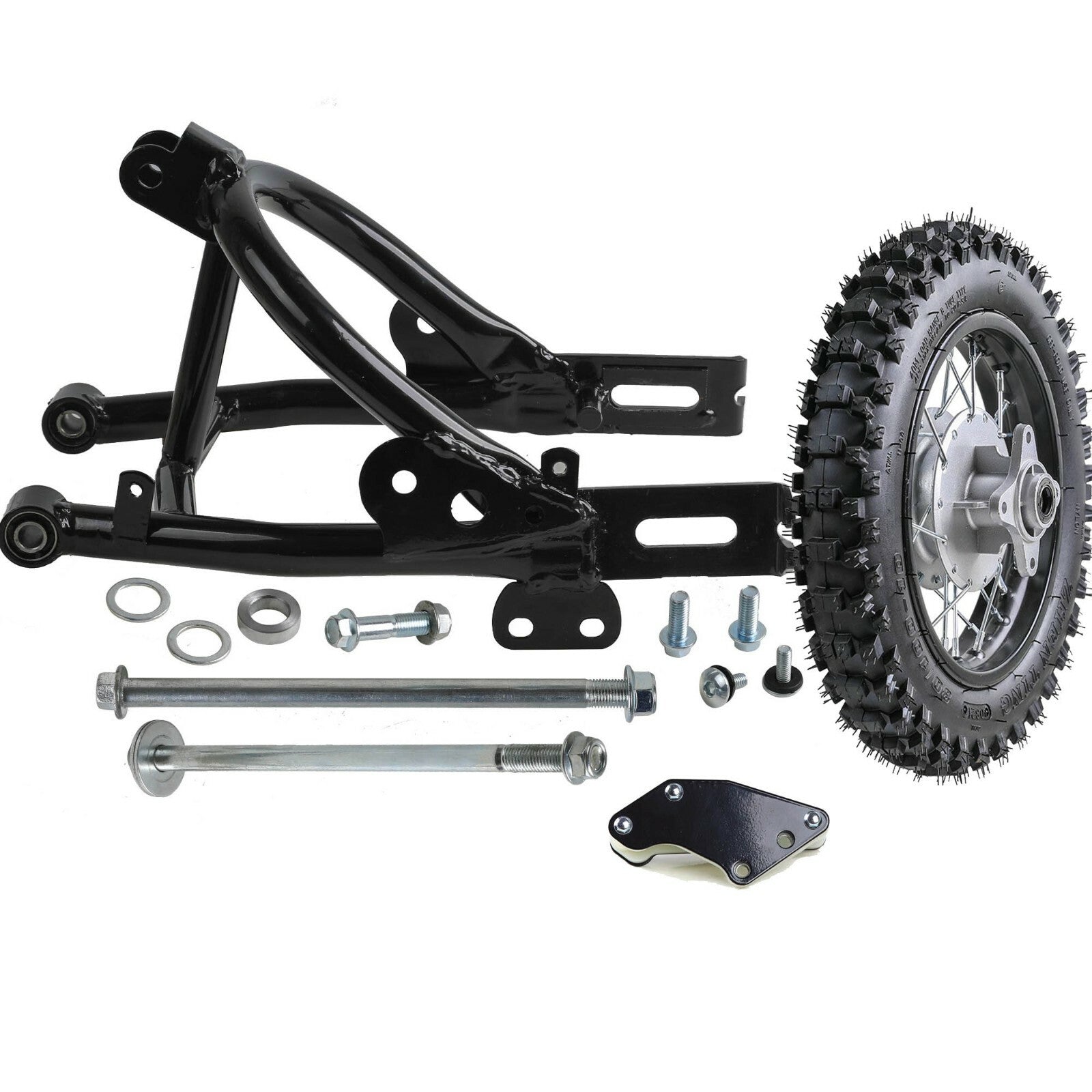 10-inch rear wheel, 80/100-10 tire, rim + swingarm for Dirt Pit bikes 50cc, 70cc, 110cc