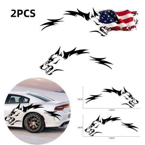 2PCS Black Car Stickers Running Wolf Vinyl Decals Door Side Pickup Vehicle Truck Q