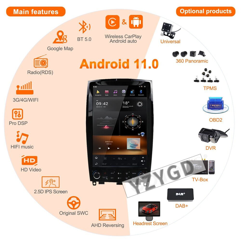 for Infiniti QX50 EX25 EX30 EX35 EX37 2007-2015 Car Radio Carplay Screen GPS