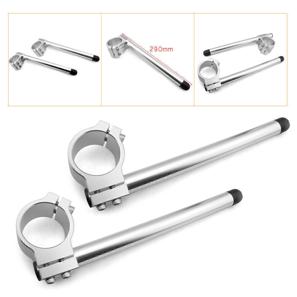for Suzuki GSXR 600 750 Silver Motorcycle Pair CNC 50mm Clip On Ons Handlebars Q